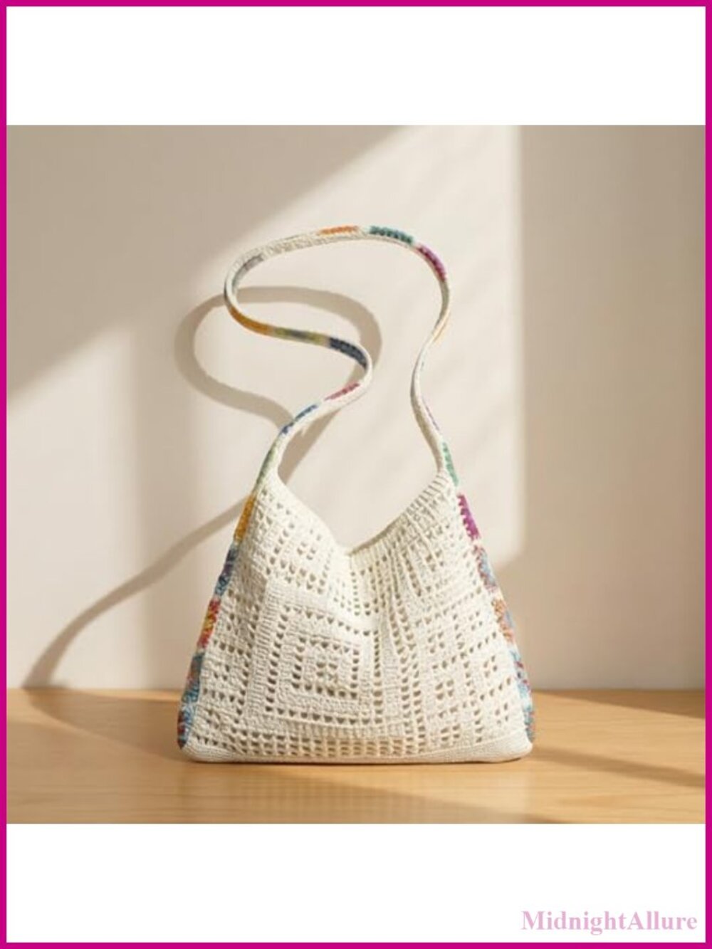 Floral Crochet Tote Bag Foldable Woven Shoulder Bag Phone Pocket Beach Travel